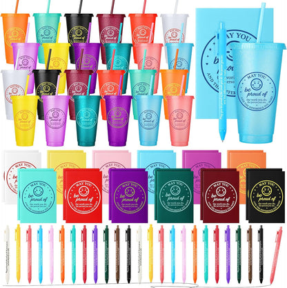 Feifeiya 72 Pcs/ 24 Set Bible Verse Gifts Bulk 24 oz Father's Day Christian Plastic Tumbler with Lids and Straws Inspirational Prayer Notepads Religious Pen Church Cups Gift for Christian Party Favors
