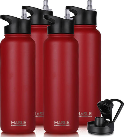 HASLE OUTFITTERS 32 oz Insulated Water Bottle Stainless Steel Double Walled Vacuum Sports Water Bottle with 2 Lids (Straw and Spout Lid) for Gym Camping Hiking(Black,1)