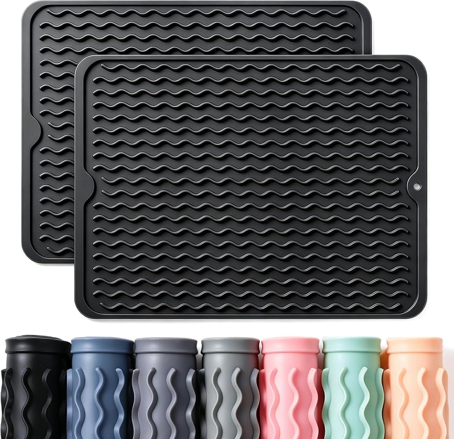 2 Pack Caketime Silicone Dish Drying Mat for Kitchen Counter Heat Resistant Under Sink Waterproof Coffee Bar Accessories Dining Rack Stone Utensil Holder Countertop Decor Must Haves 2026