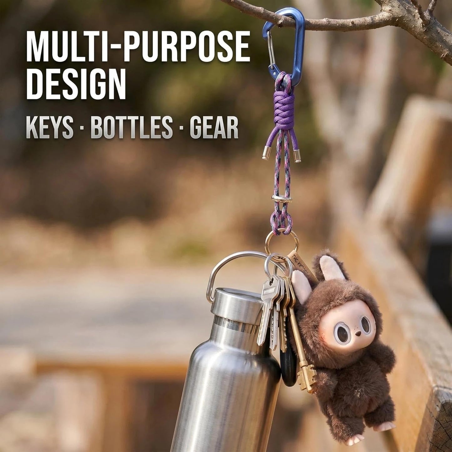 2 Pack Water Bottle Holder with Paracord Carabiner Clip, Adjustable Cinch Lanyard for Backpack Hiking Camping