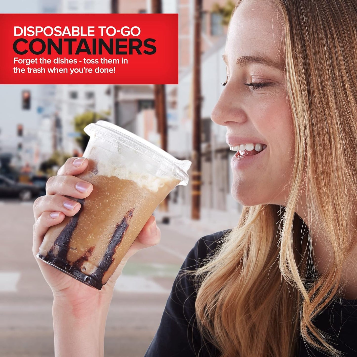 16 oz Clear Plastic Cups with Lids Disposable, Togo Drinking Cup with Strawless Sip Lid for Smoothie, Cold Brew Iced Coffee, Lemonade, Ice Latte, Boba, Party Drinks, Bulk, 16 Ounce (Set of 50)