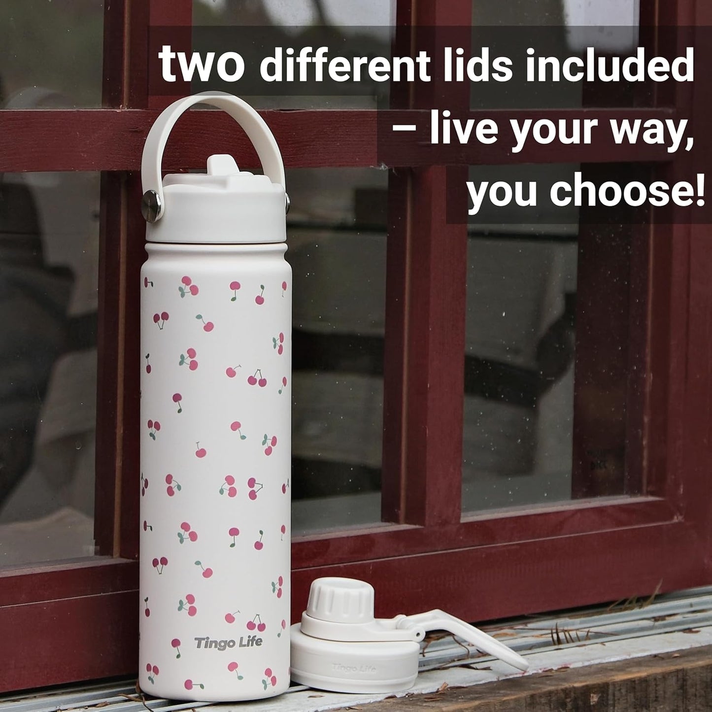25oz Insulated Stainless Steel Aesthetic Cute Water Bottle - 2 Lids Included (Straw + Sport Handle), Leakproof BPA-Free, Dreamy Cream Cute Floral Design, Perfect Gym/Yoga/Office Companion