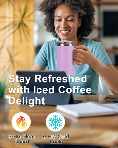 RAYMYLO Insulated Coffee Mug 12 oz, Double Wall Stainless Steel Coffee Mug with Lids, Leak-Proof & Detachable Slider Lid for Thorough Clean, Keeps Coffee Cold for 9 Hrs, Suitable for Camp Home Office