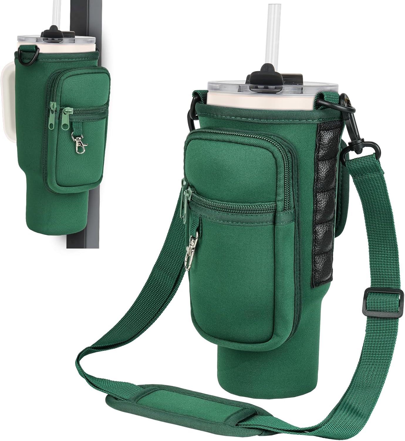 Magnetic Water Bottle Carrier Bag Compatible with Stanley/Meoky 40 oz Tumbler with Handle,Water Bottle Holder Pouch with Adjustable Shoulder Strap & Phone Pocket Fits for Stanley Cup Accessories