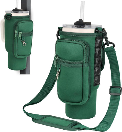 Magnetic Water Bottle Carrier Bag Compatible with Stanley/Meoky 40 oz Tumbler with Handle,Water Bottle Holder Pouch with Adjustable Shoulder Strap & Phone Pocket Fits for Stanley Cup Accessories