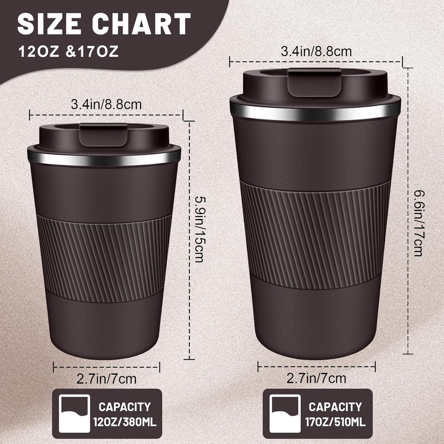 DUBUXW Insulated Coffee Tumblers with Flip Lid 12oz / 17oz, Stainless Steel Travel Coffee Mug Leak Proof, Vacuum Insulated Coffee Mug Reusable Cup, Keeps Cold and Hot for Coffee Tea
