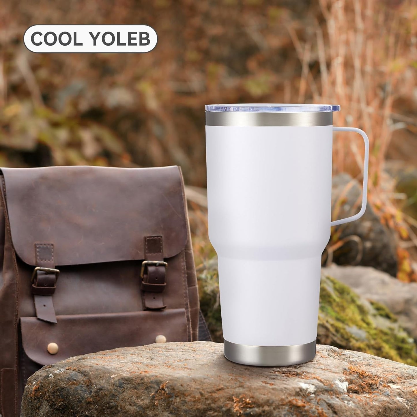 30 oz Tumbler with Handle and Lid, Stainless Steel Tumblers Double Wall Vacuum Insulated Travel Mug Leak Proof Cup Keep Drinks Cold and Hot Black, 1 Pack