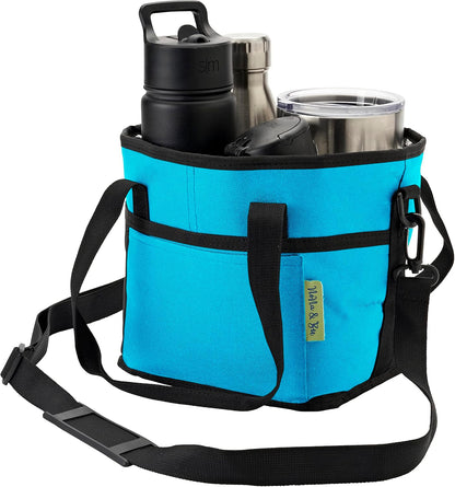 NoNa & Bee 4 Water Bottle Holder with Strap | Family Size 4 Compartment Drink Bag, Multiple Tumbler Carrier Caddy | Adjustable Fits Large & Small Drinks | Hands Free, Won't Tip Over in Car