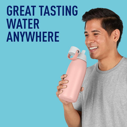 Brita Stainless Steel Premium Filtering Water Bottle, BPA-Free, Reusable, Insulated, Replaces 300 Plastic Water Bottles, Filter Lasts 2 Months or 40 Gallons, Includes 1 Filter, Rose - 32 oz