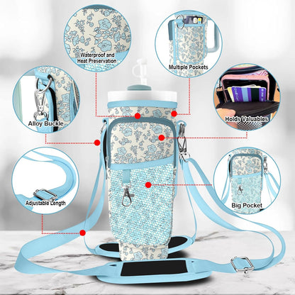 Stanley Carrier Bag for Stanley 40oz/30ozTumbler with Phone with 2 Adjustable Strap,3 Pockets Bottle Stanley Cup Carrier Bag & Case,Accessories for Hiking Travelling