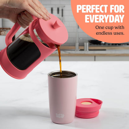 Tasty 12oz Insulated Stainless Steel Push Mug, Leak-Proof Lid with One-Hand Open/Close Button, Travel Coffee Cup, Double Wall Vacuum Flask, Aqua Blue