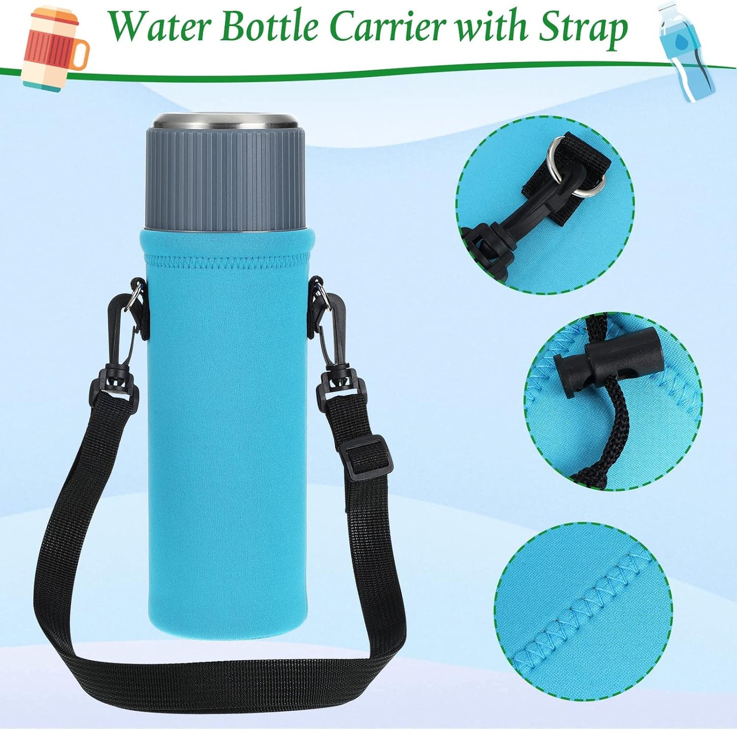 Patelai 12 Pack Water Bottle Carrier Bag 25 oz Insulated Neoprene Sling Holder Case Pouch Cover with Adjustable Shoulder Strap Portable Water Bottle Coolie for Kids Adults Walking Hiking