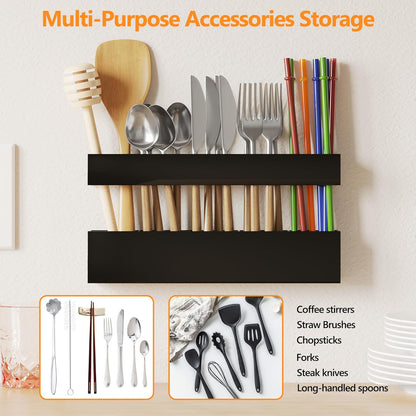 Acrylic Straw Holder for Cabinet Door, Reusable Tumbler Straw Organizer Storage inside Cabinet, Kitchen Accessories for Utensil, Ultra Sticky Adhesive Mounted, Black