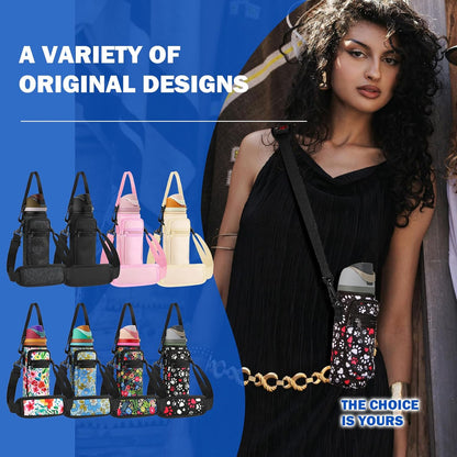 Neoprene Water Bottle Holder Bag with Cell Phone Pocket Compatible with Owala FreeSip 24 oz，Water Bottle Carrying Bag ，with Adjustable Shoulder Strap,for 24oz Stainless Steel Water Bottle