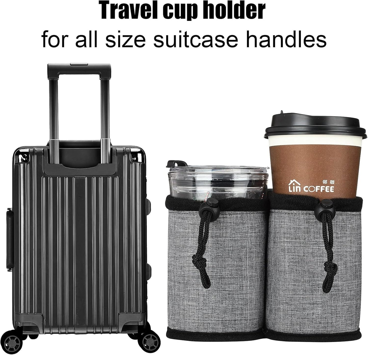 Luggage Cup Holder for Suitcases,Travel Must Haves,Free Hand Drinks Carrier Coffee Mugs Holder,Universal Luggage Accessories for Flight Attendants,Business Travelers Travel Essential - Black