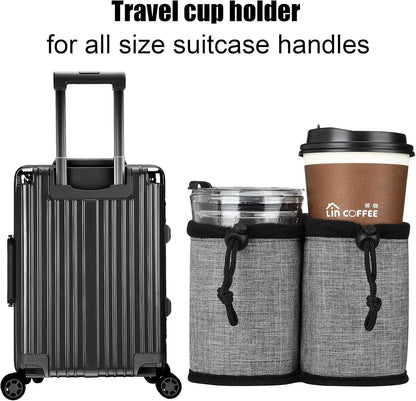 Luggage Cup Holder for Suitcases,Travel Must Haves,Free Hand Drinks Carrier Coffee Mugs Holder,Universal Luggage Accessories for Flight Attendants,Business Travelers Travel Essential - Black