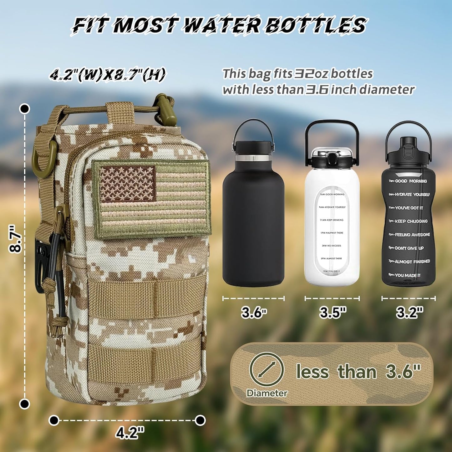 Water Bottle Holder with Strap - Tactical Insulated Water Bottle Sleeve with MOLLE System Water Bottle Cover Cross-Body Pouch for Walking Hiking Camping Gym 32oz&40oz
