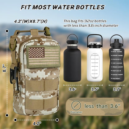 Water Bottle Holder with Strap - Tactical Insulated Water Bottle Sleeve with MOLLE System Water Bottle Cover Cross-Body Pouch for Walking Hiking Camping Gym 32oz&40oz