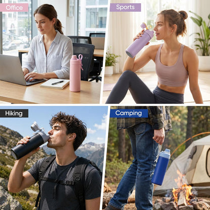 Fijinhom 18 oz Insulated Water Bottle with Handle, 304 Stainless Steel Double Wall Vacuum, Keep 24H Cold, Leak Proof, BPA-Free,with Lid & Non-Slip Bottom for Outdoor, Sports, Work, Travel (Black)