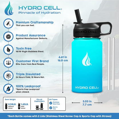 HYDRO CELL Stainless Steel Insulated Water Bottle with Straw - For Cold & Hot Drinks - Metal Vacuum Flask with Screw Cap and Modern Leakproof Sport Thermos for Adults (Neon 18oz)