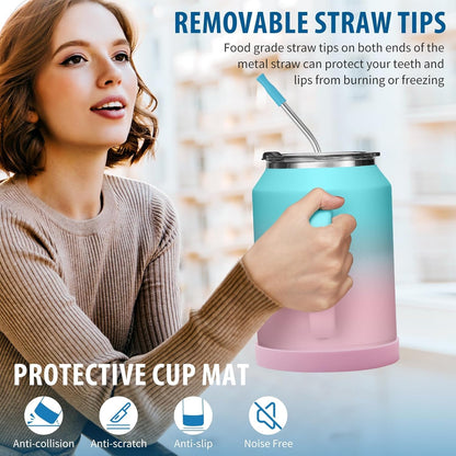 50 oz Insulated Tumbler with Handle and Straw - Stainless Steel Double Wall Coffee Mug, 2-in-1 Lid Metal Water Bottle, 36H Cold 24H Hot Travel Hydro Cup Jug with Silicone Boot