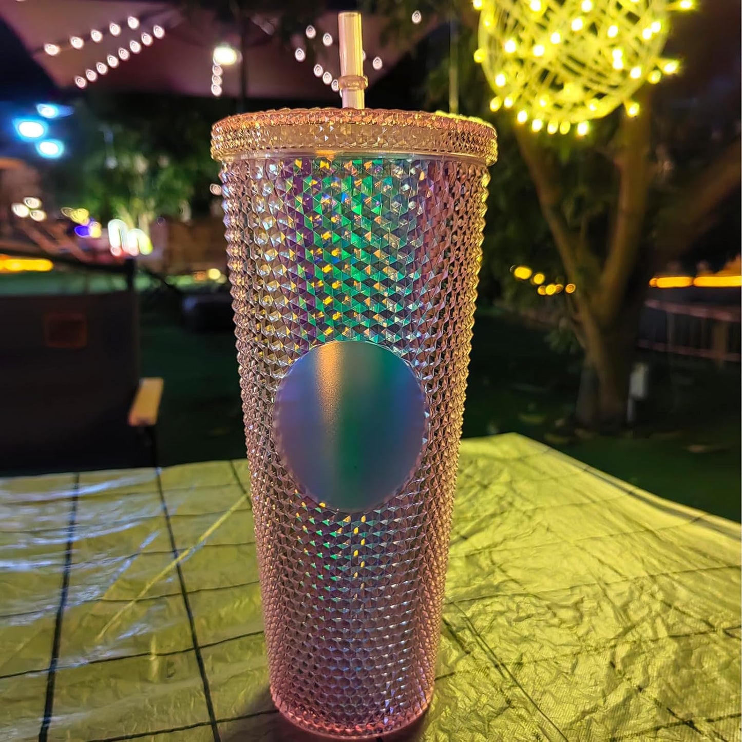 Studded Tumbler With Straw Tumblers With Lids And Straws Iridescent Blue Cups Water Cup With Straw And Lid BPA-Free Double-Wall Plastic for Iced Coffee Cups or Water 24 Oz