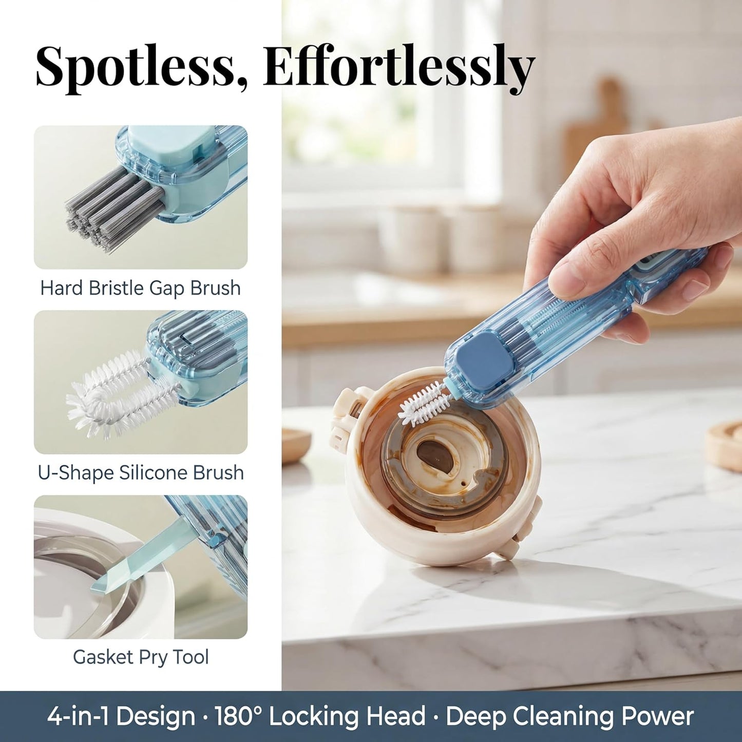 3 in 1 Cup Lid Gap Cleaning Brush Set, Multifunctional Insulation Bottle Cleaning Tools, Mutipurpose Tiny Silicone Cup Holder Cleaner, Home Kitchen Cleaning Tools
