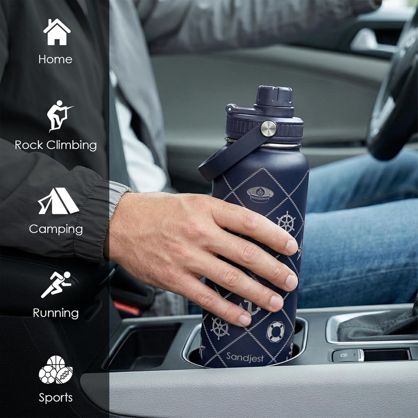 SANDJEST Gym Insulated Engraved Stainless Steel Water Bottle 32oz, Vacuum Chug Lid Travel Tumbler For Men Friends Dad Gymer Trainer, Gym Mode on, Birthday Christmas Father's Day