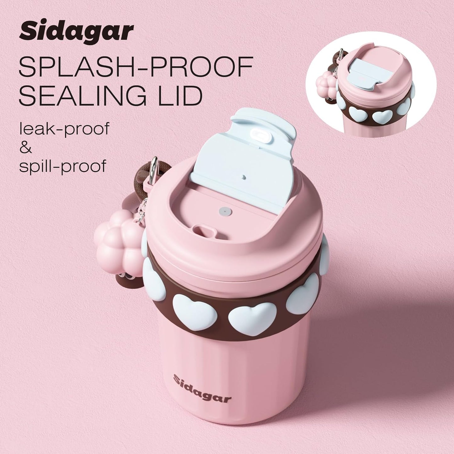 SDGA+ 12 oz Travel Coffee Mug Spill Proof Leak Proof, Stainless Steel Thermal Coffee Cup with Lid, Resuable Cup for Hot and Cold, Portable Tumbler for Women, Light Pink