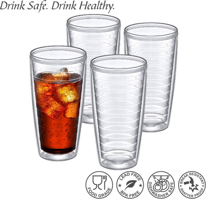 Amazing Abby - Alaska - 24-Ounce Insulated Tumblers (Set of 4), Double-Wall Drinking Glasses, Mixed-Color Reusable Cups, BPA-Free, Shatter-Proof, Dishwasher-Safe