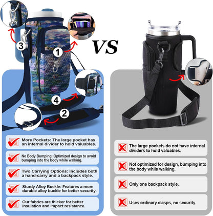 Stanley Carrier Bag for Stanley 40oz/30ozTumbler with Phone with 2 Adjustable Strap,3 Pockets Bottle Stanley Cup Carrier Bag & Case,Accessories for Hiking Travelling