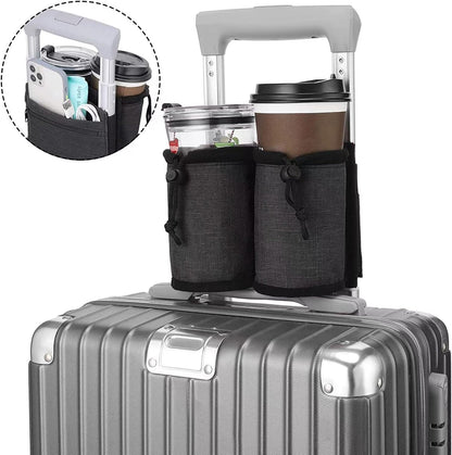 Luggage Cup Holder for Suitcases,Travel Must Haves,Free Hand Drinks Carrier Coffee Mugs Holder,Universal Luggage Accessories for Flight Attendants,Business Travelers Travel Essential - Black