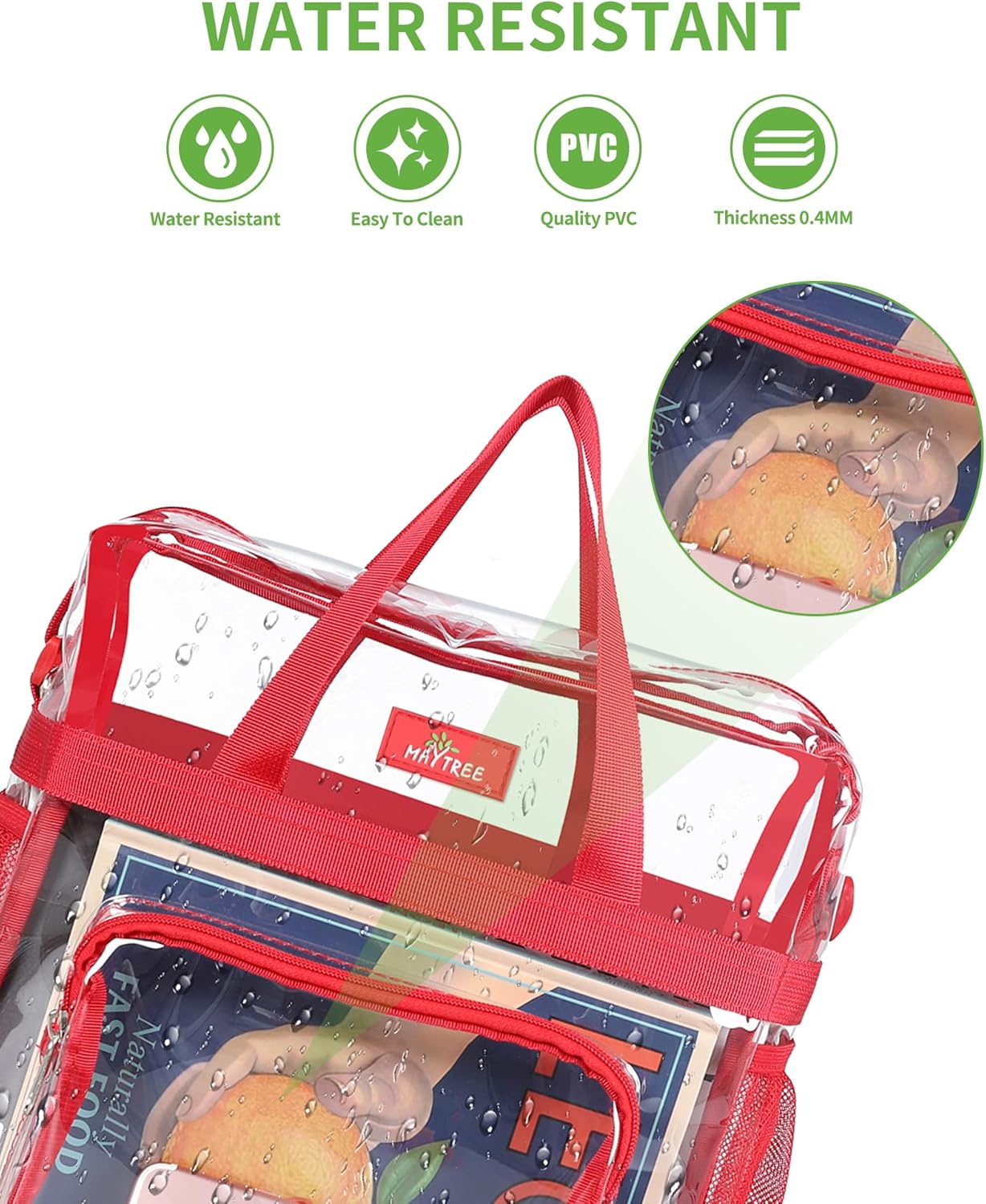 MAY TREE Clear Bag for Stadium Events, 12×5.5×12 Clear Tote Lunch Bag with Non-detachable Reinforced Straps for Work, Sporting Events and Gym, Black