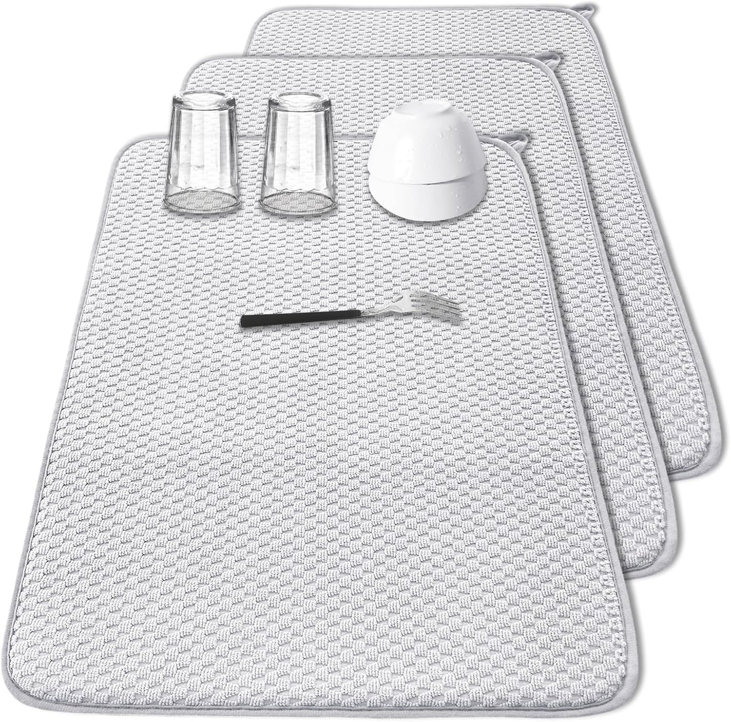 2 Pack Microfiber Dish Drying Mat,24*17 inch Absorbent Dish Drainer Kitchen Counter,Large Size Dish Drying Pad for Countertops,Sinks,Draining Racks(Gray)