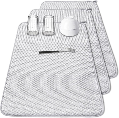 2 Pack Microfiber Dish Drying Mat,24*17 inch Absorbent Dish Drainer Kitchen Counter,Large Size Dish Drying Pad for Countertops,Sinks,Draining Racks(Gray)