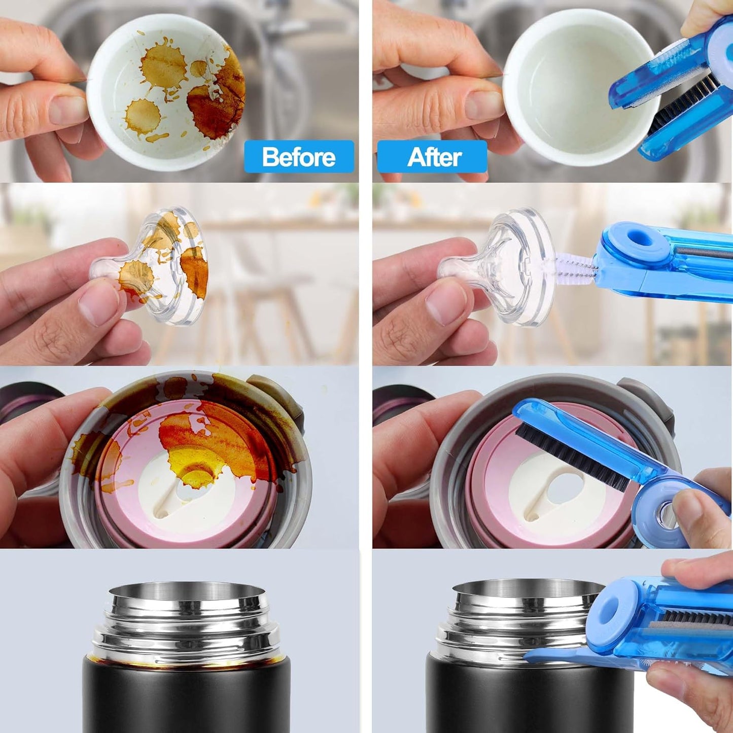 XANGNIER 4 in 1 Cup Lid Gap Cleaning Brush Set,Multifunctional Water Bottle Lid Cleaner Brush,3 Pack Water Bottle Crevice Cleaning Tool,Tumbler Lid Cleaner Brush for Stanley/YETI Cup,Kitchen Gadgets