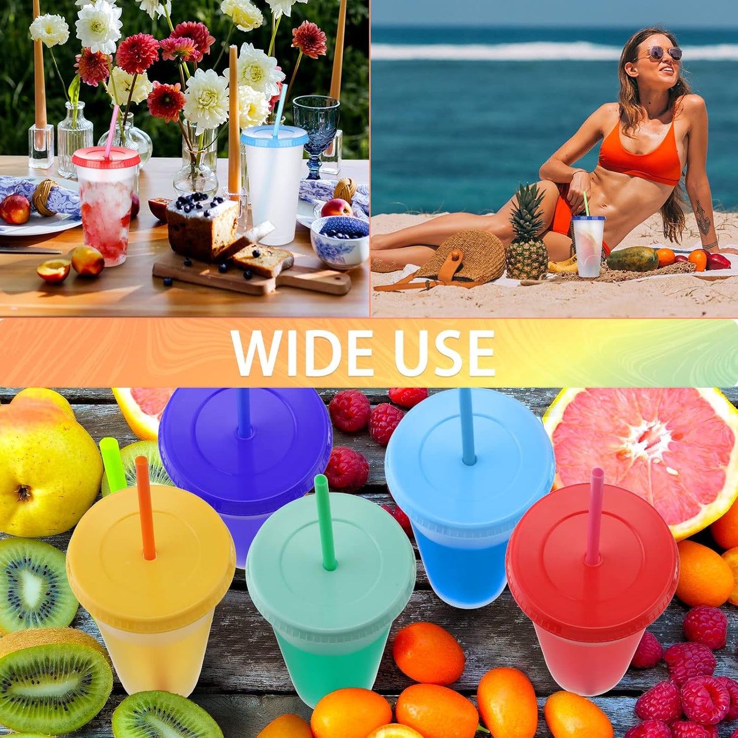 Honeydak 15 Pack Tumbler with Straw and Lid Bulk Cups for Gifts Water Bottle Iced Coffee Travel Mug Cup Reusable Plastic Tumblers for Party Birthdays 24-27 oz (Solid Color)