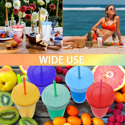 Honeydak 15 Pack Tumbler with Straw and Lid Bulk Cups for Gifts Water Bottle Iced Coffee Travel Mug Cup Reusable Plastic Tumblers for Party Birthdays 24-27 oz (Solid Color)