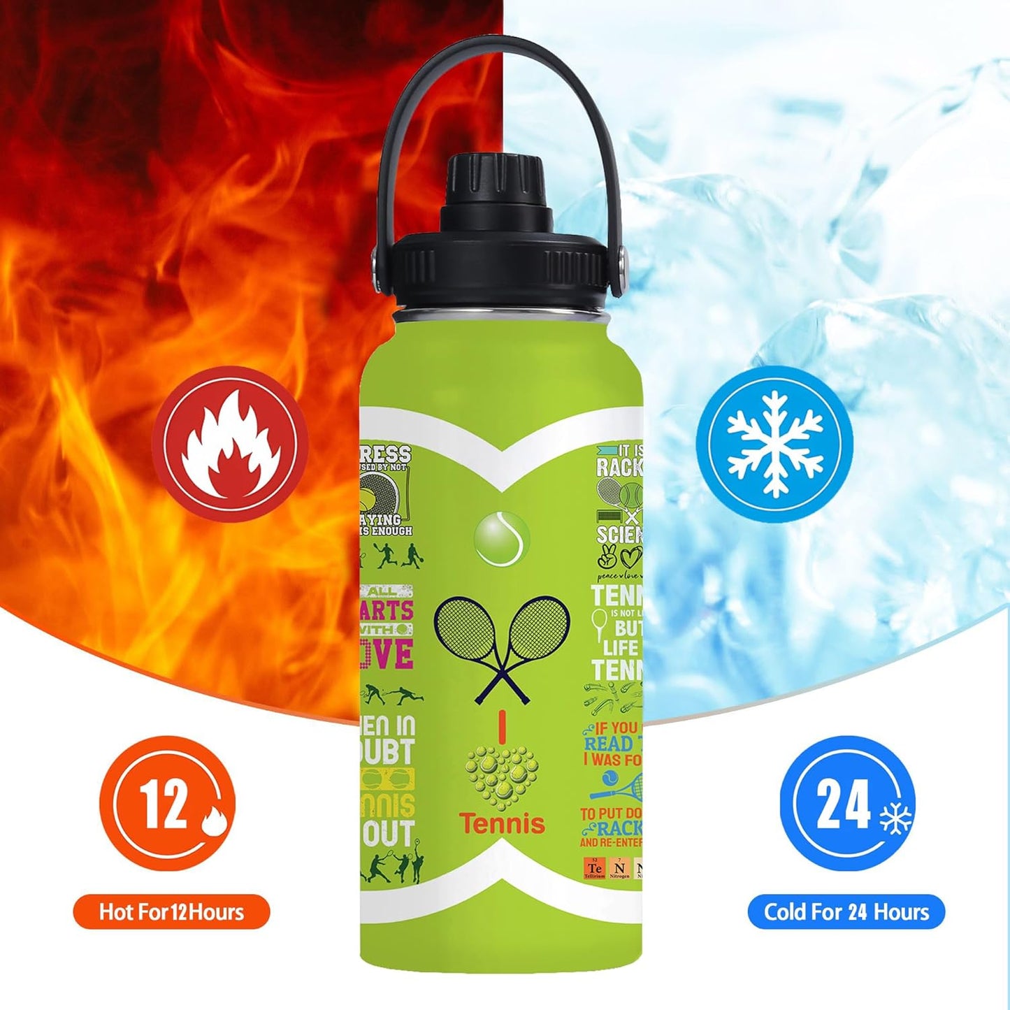 Pickleball Water Bottle 32oz Stainless Steel Insulated Vaccum with Lid, Pickleball Gifts for Pickleball Players, Pickleball Lovers, Women Girls Ladies
