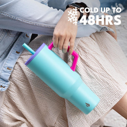 Elemental 32 oz 100% Leak Proof Tumbler with Handle & Straw - Stainless Steel Double Wall Insulated Tumbler for Hot and Cold Beverages - Travel Coffee Mug with Sip & Straw Lid - White - Colors B