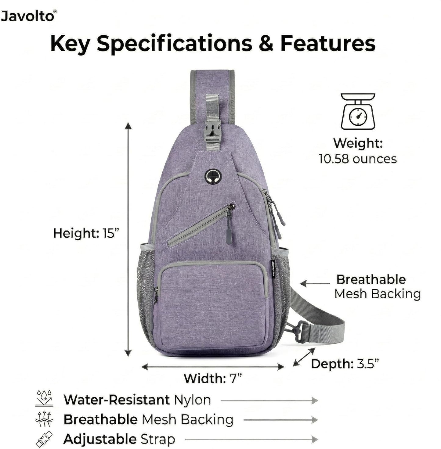 Javolto Sling Bag for Men Crossbody Backpack, Small Sling Backpack Mens Shoulder Bag, Casual Daypack Hiking Bag for Travel