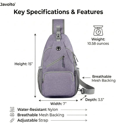 Javolto Sling Bag for Men Crossbody Backpack, Small Sling Backpack Mens Shoulder Bag, Casual Daypack Hiking Bag for Travel