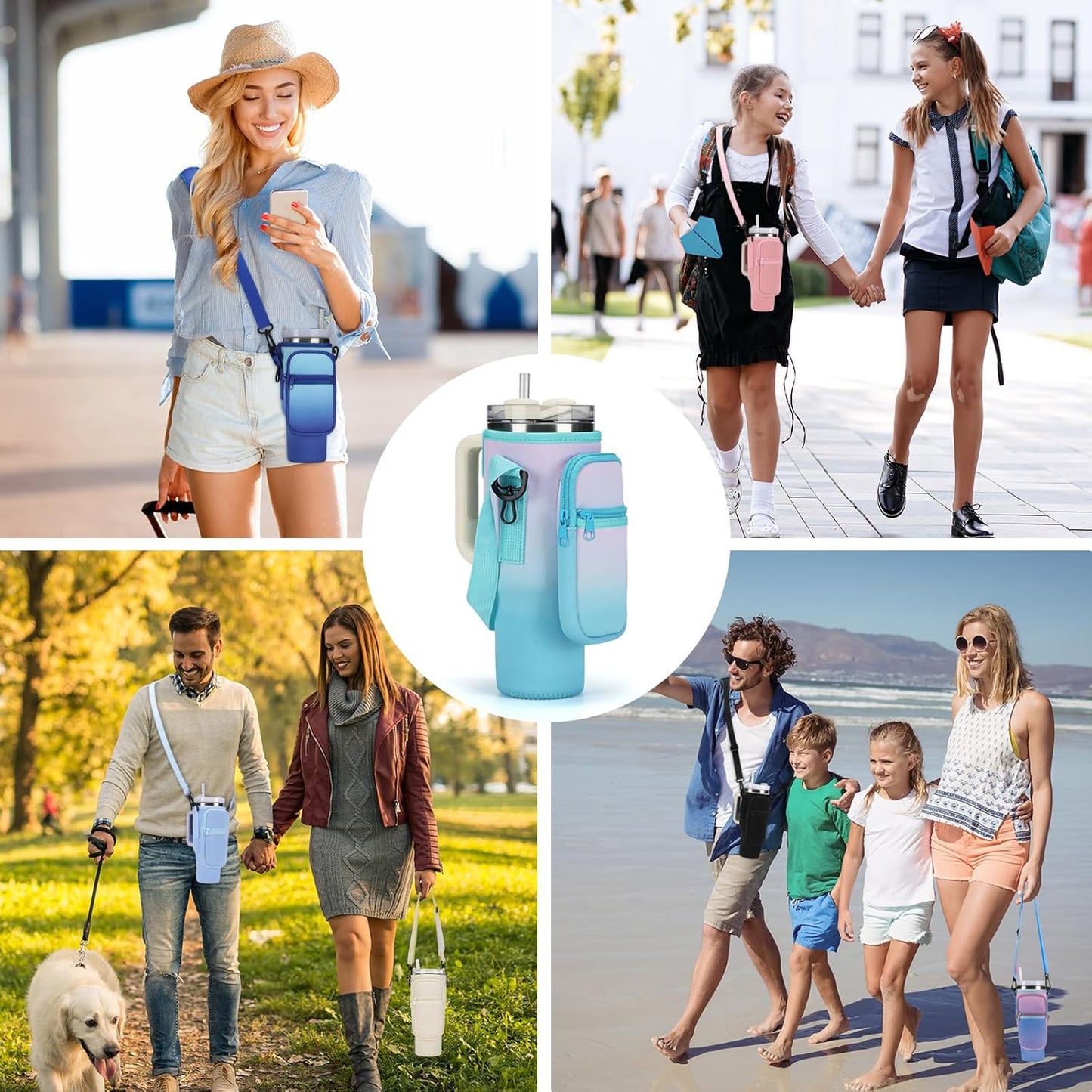 GOEWY Water Bottle Carrier Bag for Stanley 40/30 oz Tumbler with Phone Pocket Neoprene Water Bottle Holder with Shoulder & Handheld Strap Stanley Cup Accessories