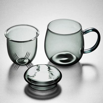 DOPUDO Glass Tea Cup with Infuser and Lid, 17.6oz/520ml Large Borosilicate Teacup,Tea Glass, Clear Mug for Loose Leaf Tea, Blooming Tea, Microwave & Dishwasher Safe - Tea Maker Gift for Birthday.