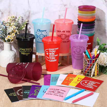 Feifeiya 72 Pcs/ 24 Set Bible Verse Gifts Bulk 24 oz Father's Day Christian Plastic Tumbler with Lids and Straws Inspirational Prayer Notepads Religious Pen Church Cups Gift for Christian Party Favors