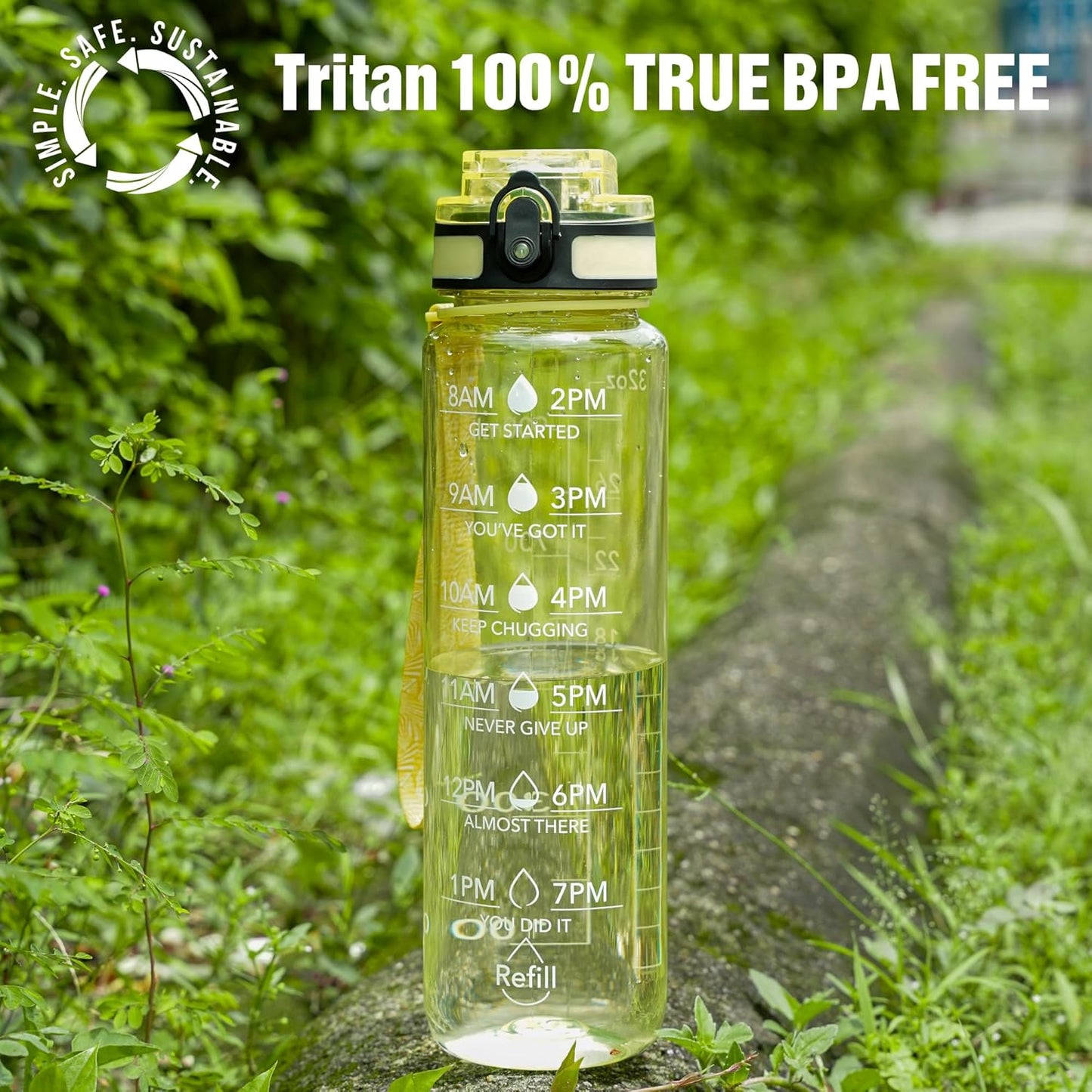OLDLEY Water Bottle, 32oz Motivational Sports Water Bottle with Time Marker - Times to Drink - Tritan, BPA Free, Wide Mouth Leakproof, Clear (1 Bottle)