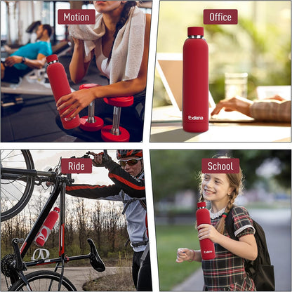 Exllena Slim Insulated Water Bottles for Travel 18oz with Clip, Double Wall Vacuum Stainless Steel Water Bottle Keeps Drinks Cold 24 Hrs/Hot 12 Hrs, 100% Leakproof, BPA Free(Black)