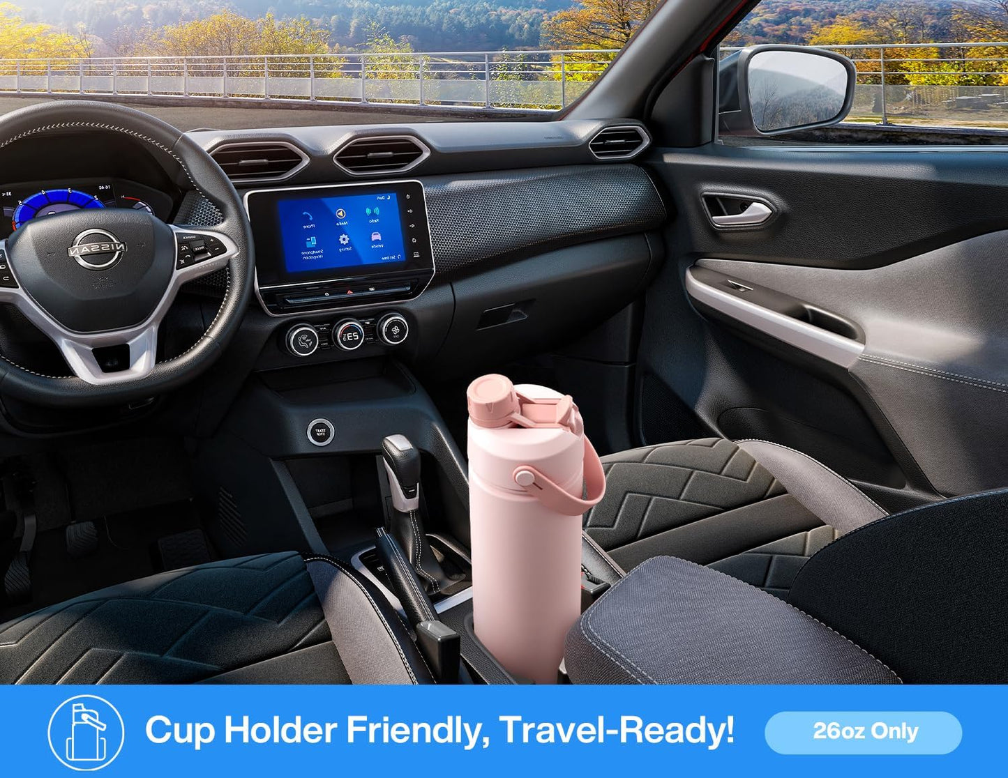 POWCAN 26 oz Insulated Water Bottle with 2-in-1 Straw and Spout Lid, Keep Cold 24H, Leak-Proof, Fits in Car Cup Holder, Stainless Steel Water Bottle for Sports, Travel, and School (Mint)