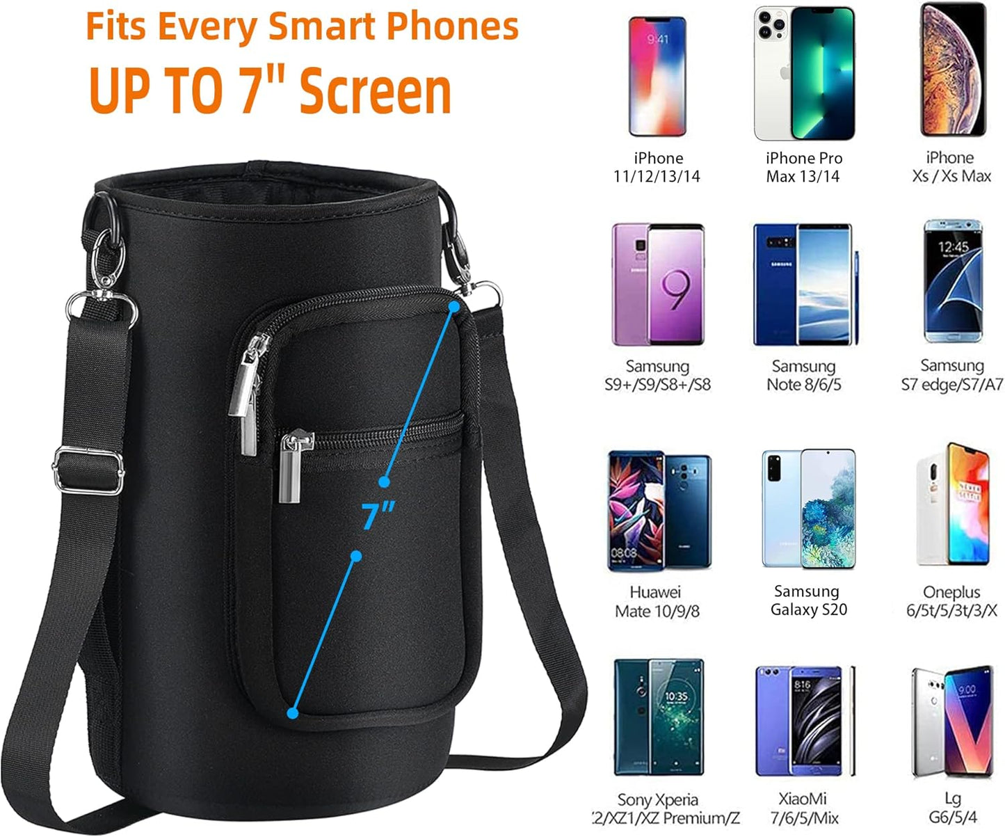 AceTreker 32/40/64/128 oz Neoprene Insulated Water Bottle Carrier Bag, Sling Bag Sleeve Pouch Holder with Strap & Paracord Handle and 2 Pocket for Travelling, Hiking, Camping