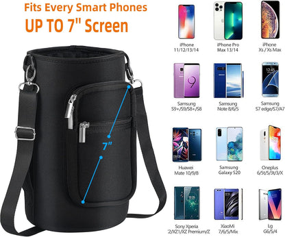 AceTreker 32/40/64/128 oz Neoprene Insulated Water Bottle Carrier Bag, Sling Bag Sleeve Pouch Holder with Strap & Paracord Handle and 2 Pocket for Travelling, Hiking, Camping